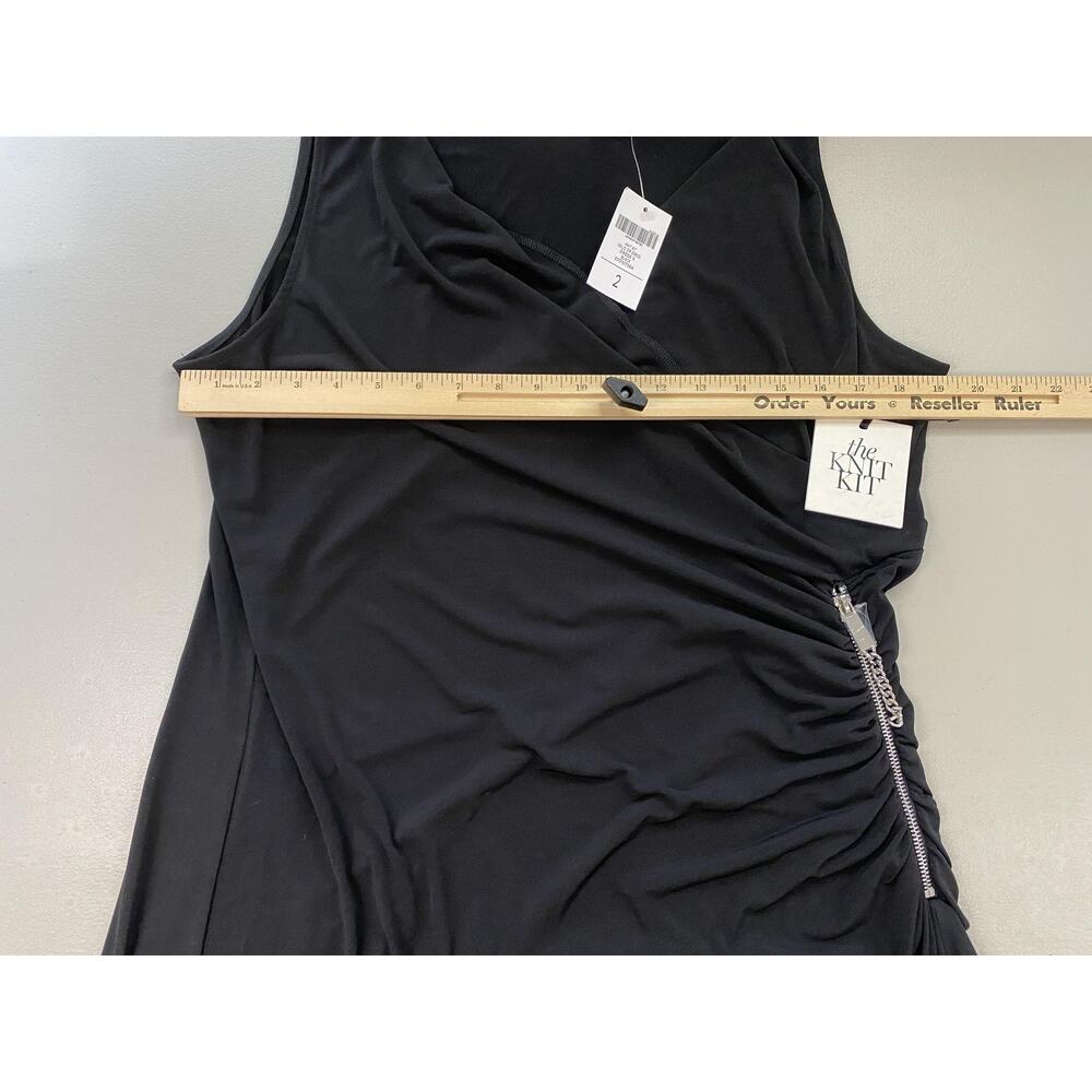 Chicos Maxi Dress 2 Large Black Sleeveless Zip Ruched Asymmetric Travel Knit NEW - Picture 6 of 11